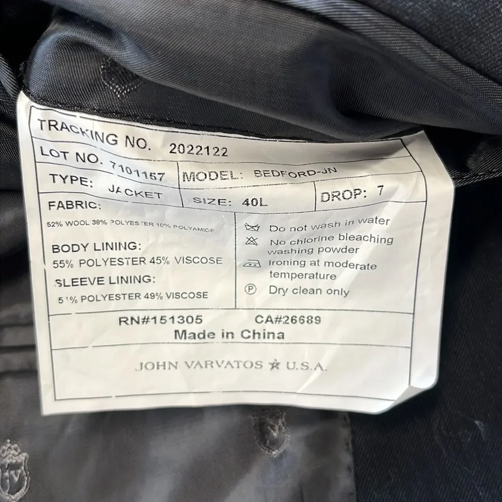 NWOT JOHN VARVATOS | STAR U.S.A. Bedford-JN Wool-Blend‎ Suit Jacket 40L